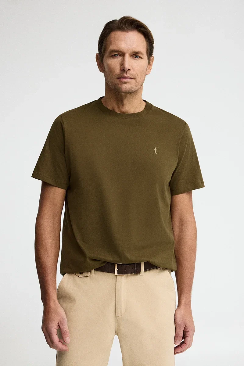 Dark-khaki short-sleeve T-shirt with Rigby Go embroidery