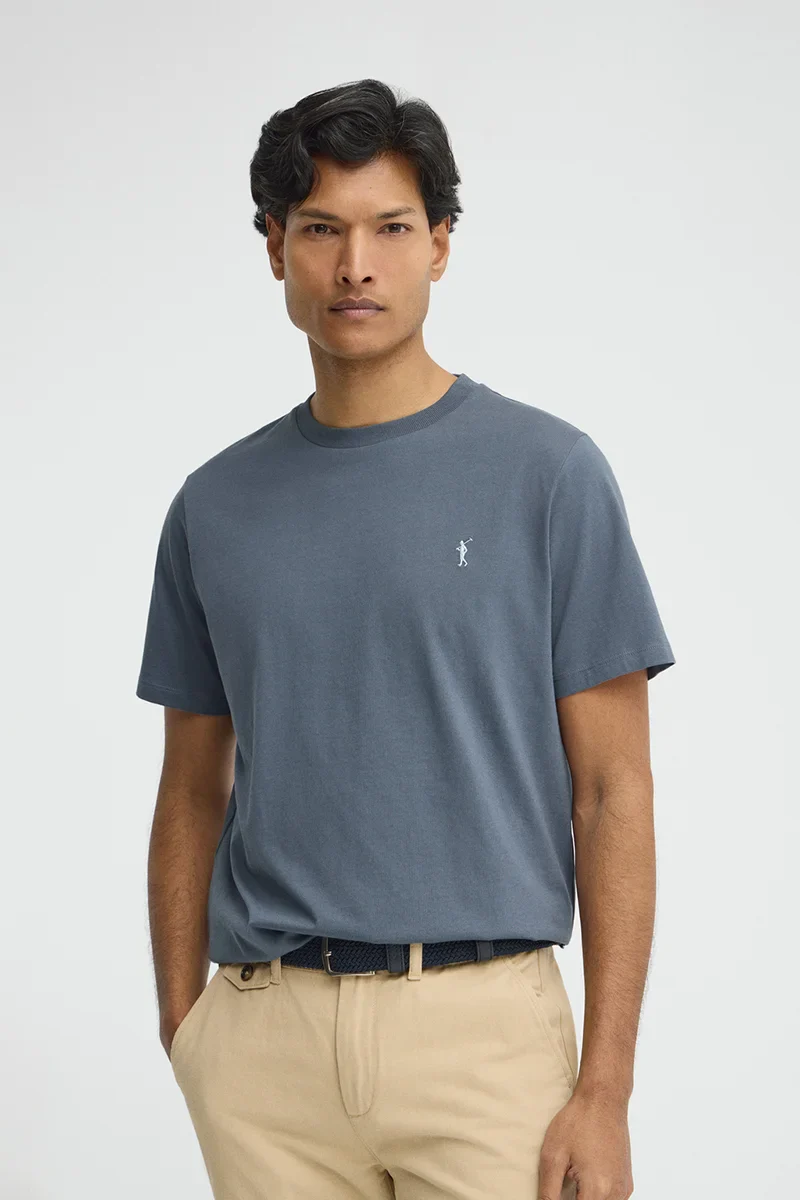 Denim-blue short-sleeve T-shirt with Rigby Go embroidery - Image 2