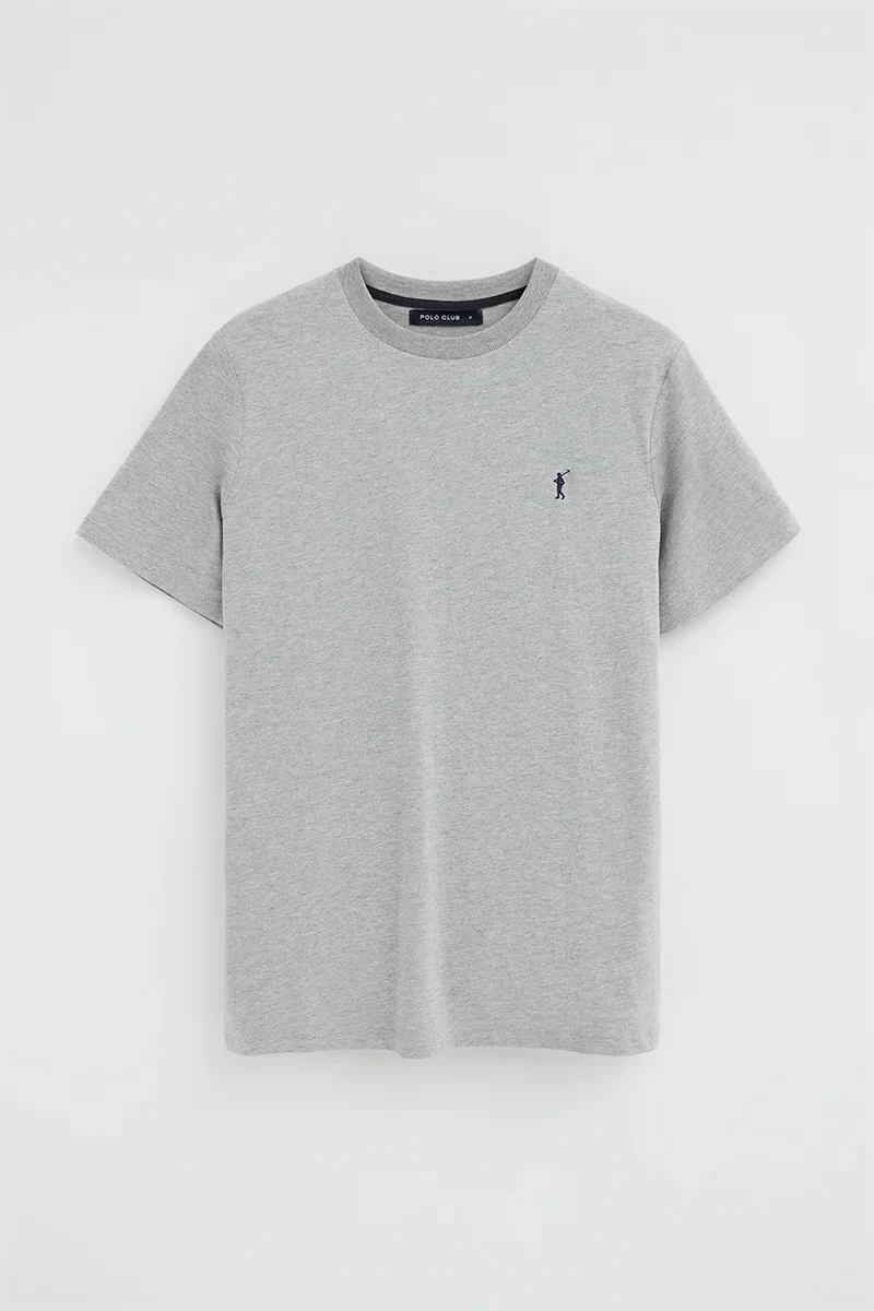 Grey-marl short-sleeve T-shirt with Rigby Go embroidery