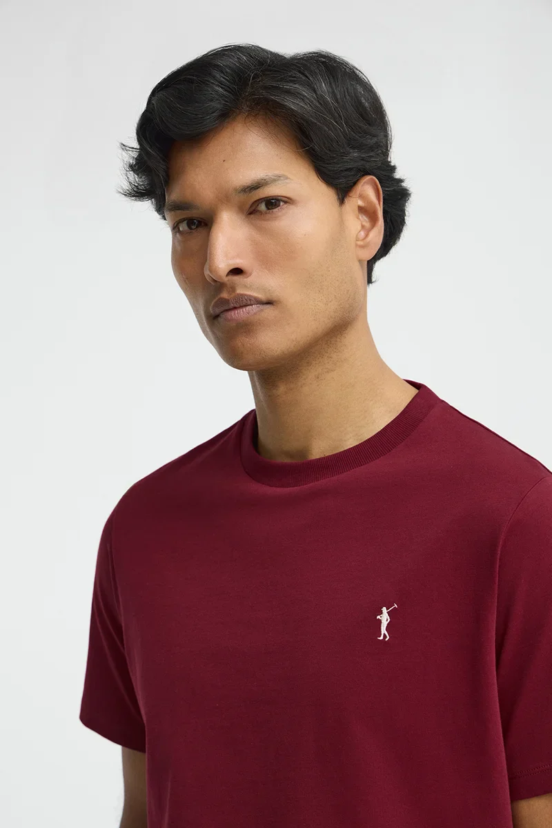 Maroon short-sleeve T-shirt with Rigby Go embroidery - Image 3