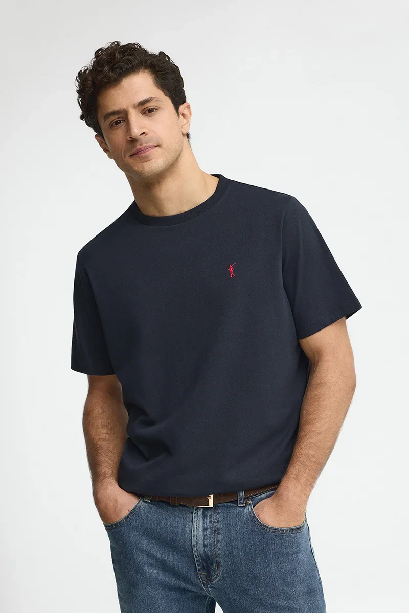Navy-blue short-sleeve T-shirt with Rigby Go embroidery