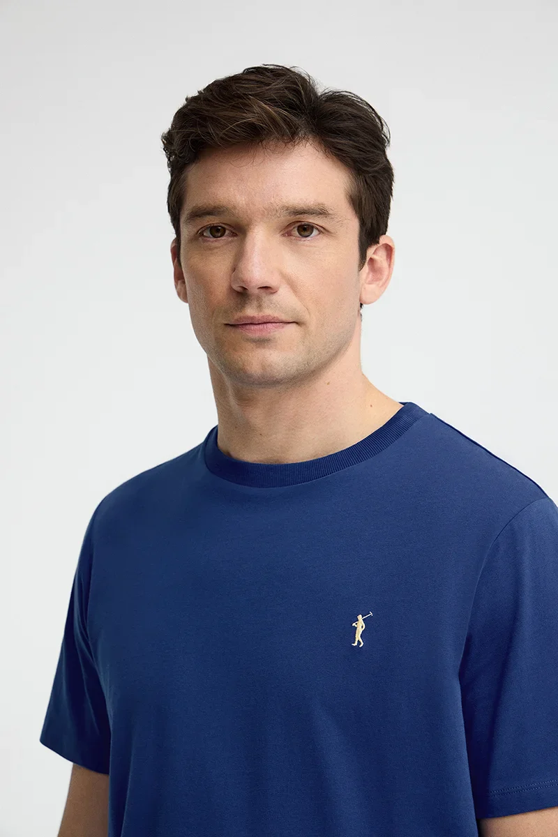 Royal-blue short-sleeve T-shirt with Rigby Go embroidery