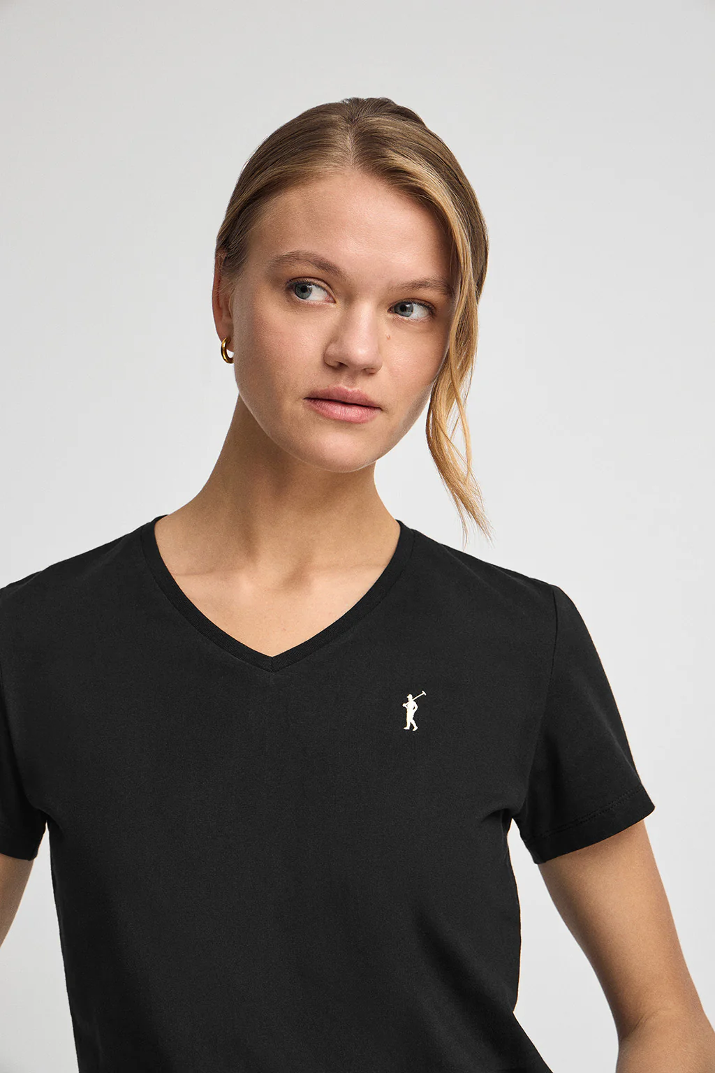 Black short-sleeve V-neck T-shirt with Rigby Go logo - Image 2