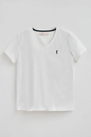 White short-sleeve V-neck T-shirt with Rigby Go logo - Image 7