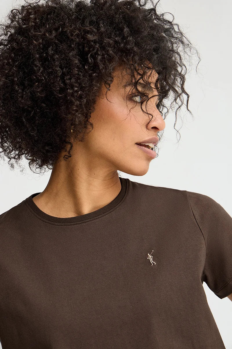 Chocolate short-sleeve round-neck T-shirt with Rigby Go embroidery - Image 3
