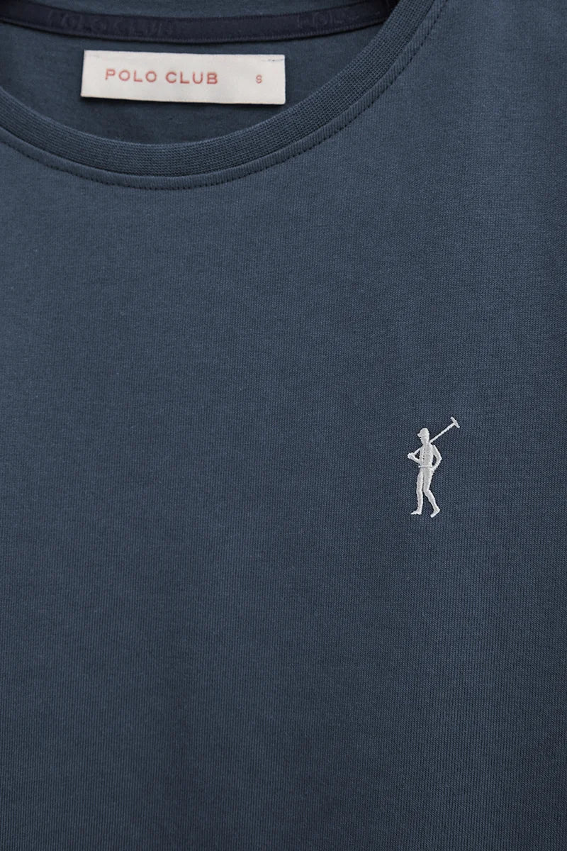 Denim-blue short-sleeve round-neck T-shirt with Rigby Go embroidery - Image 2