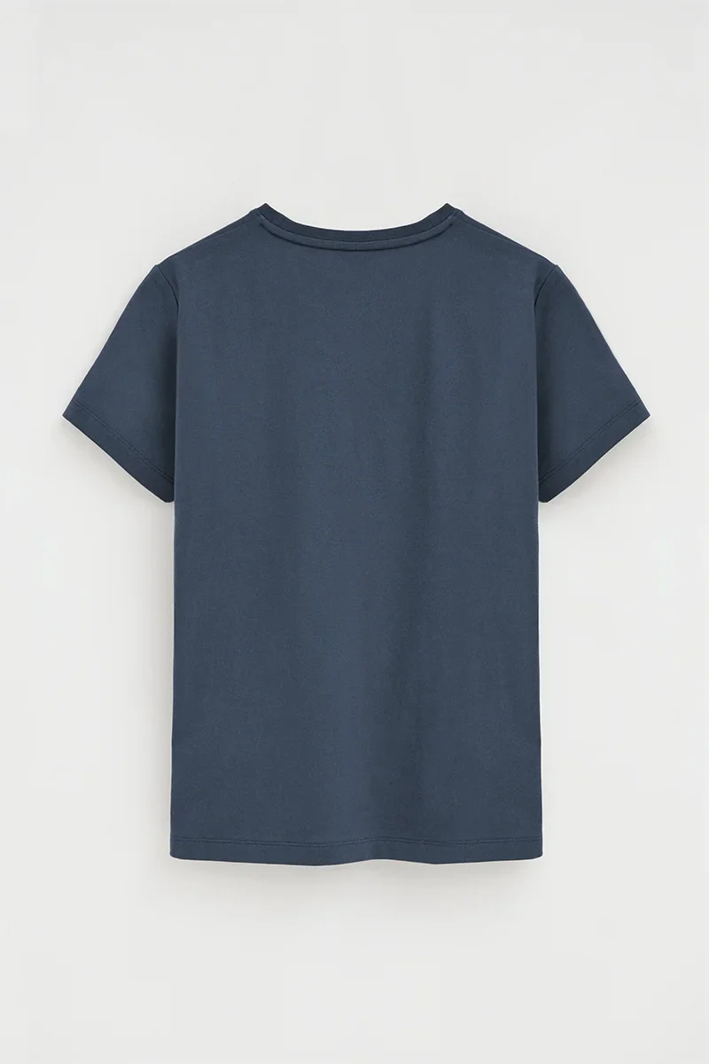 Denim-blue short-sleeve round-neck T-shirt with Rigby Go embroidery - Image 3