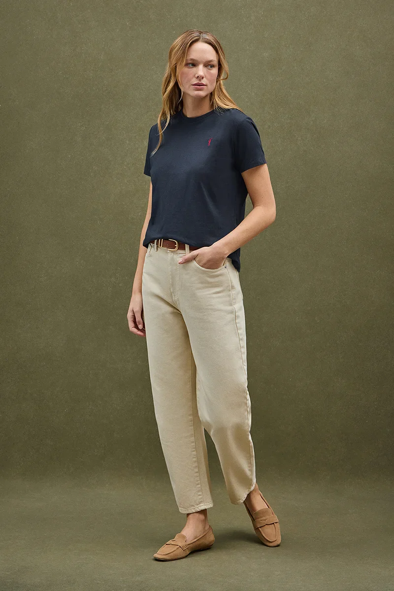 Navy-blue short-sleeve round-neck T-shirt with Rigby Go embroidery