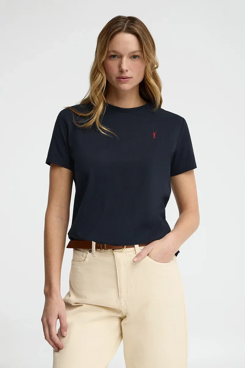 Navy-blue short-sleeve round-neck T-shirt with Rigby Go embroidery - Image 2