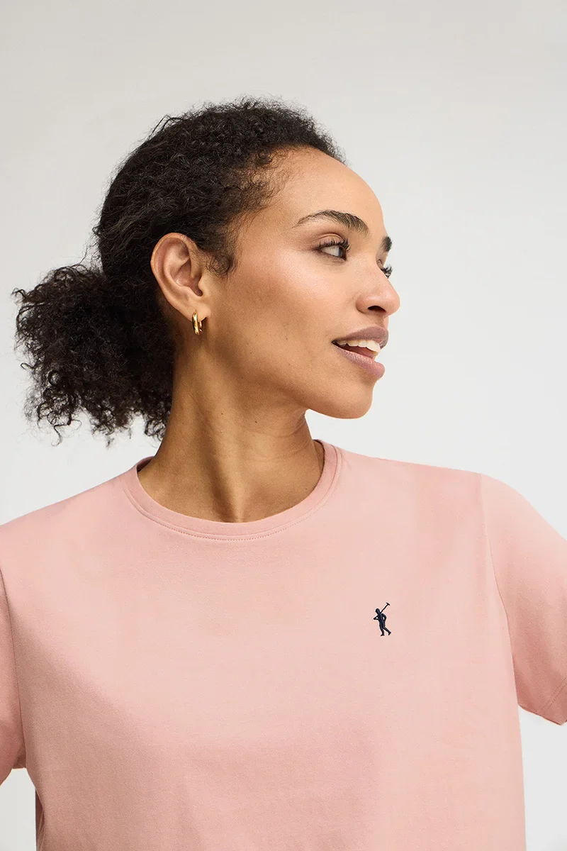 Pale-pink short-sleeve round-neck T-shirt with Rigby Go embroidery - Image 2