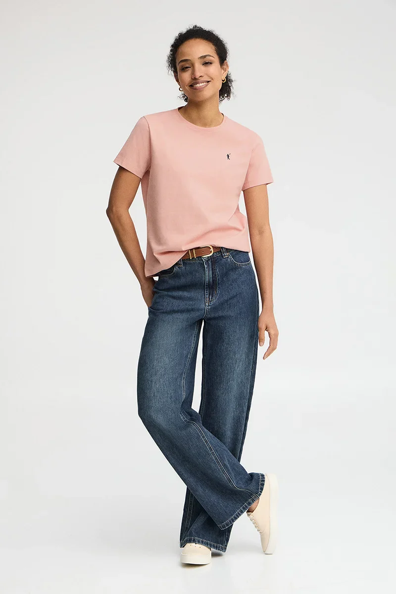 Pale-pink short-sleeve round-neck T-shirt with Rigby Go embroidery - Image 3