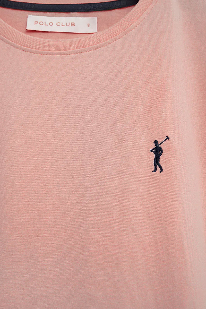 Pale-pink short-sleeve round-neck T-shirt with Rigby Go embroidery - Image 6