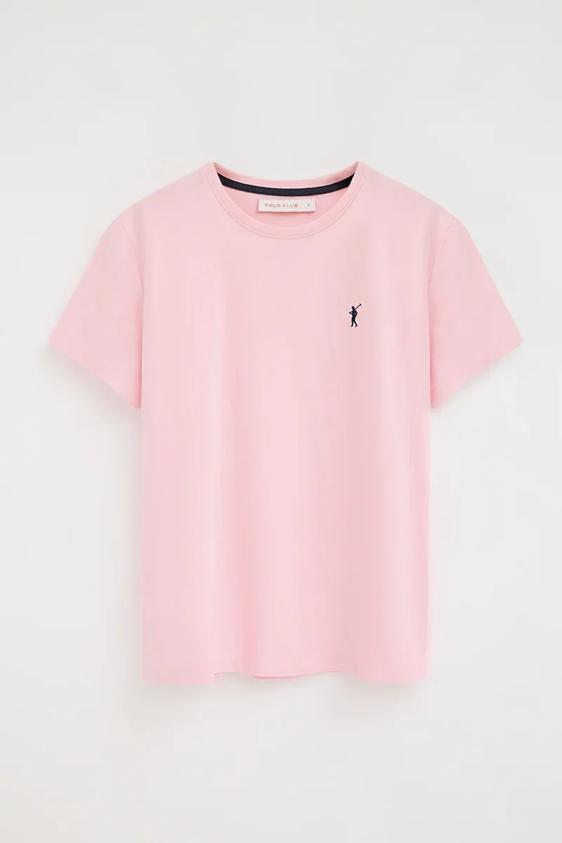 Pink short-sleeve round-neck T-shirt with Rigby Go embroidery - Image 10