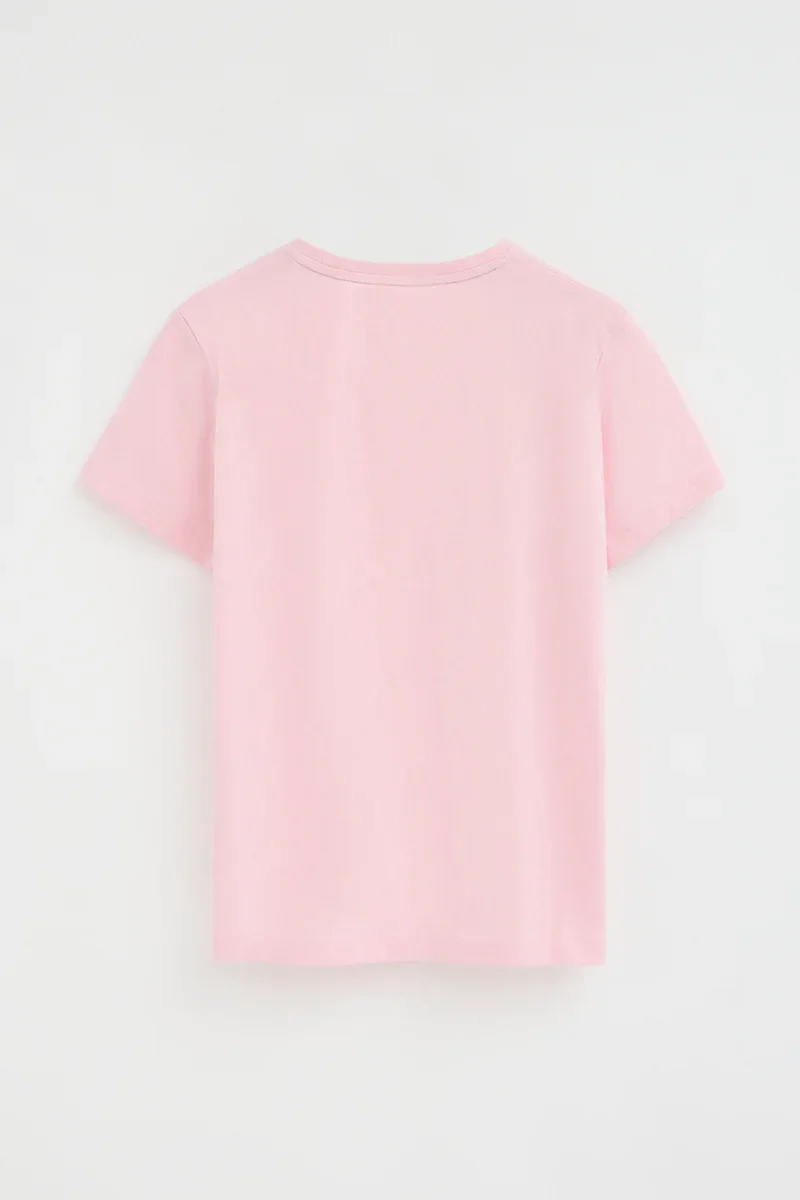 Pink short-sleeve round-neck T-shirt with Rigby Go embroidery - Image 8