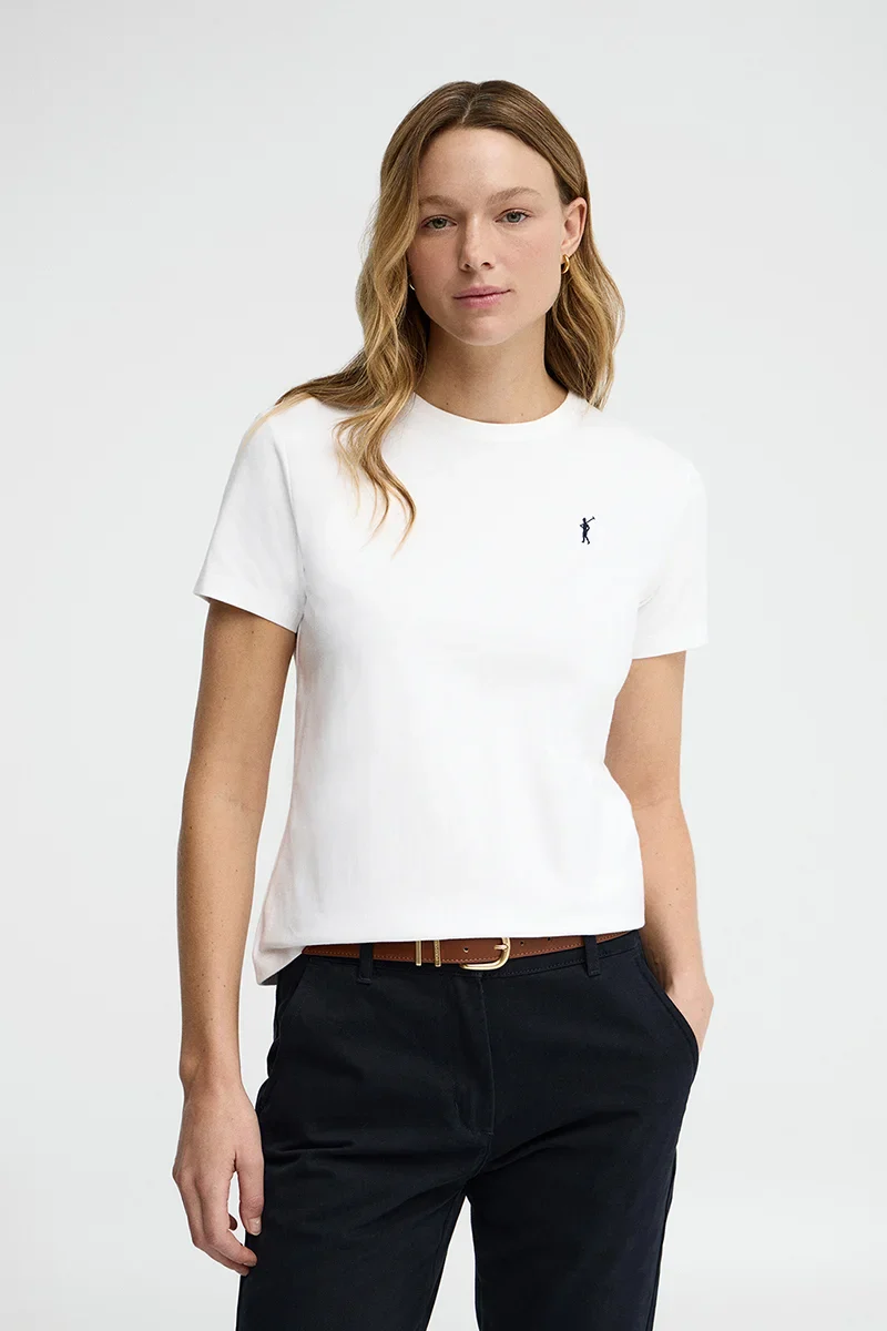 White short-sleeve round-neck T-shirt with Rigby Go embroidery - Image 2