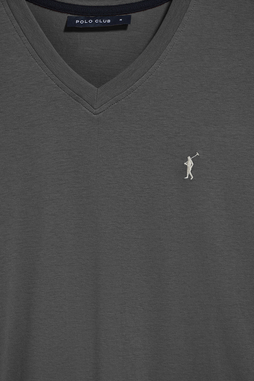 Asphalt-grey V-neck T-shirt with Rigby Go embroidered logo - Image 3