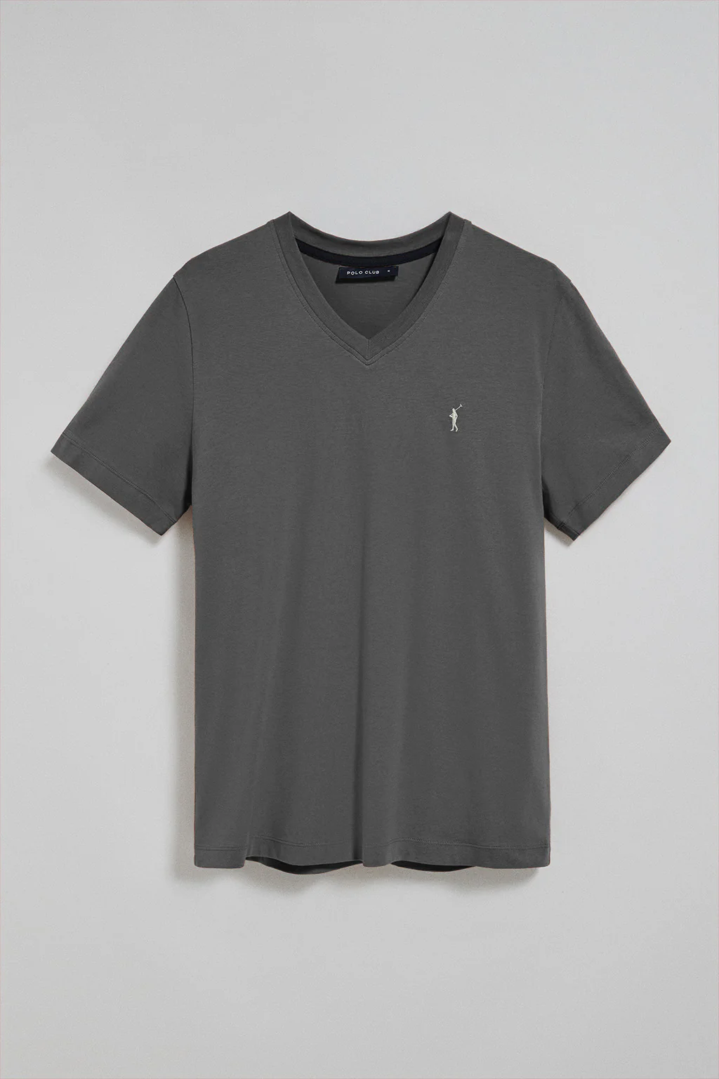 Asphalt-grey V-neck T-shirt with Rigby Go embroidered logo - Image 4