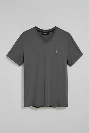 Asphalt-grey V-neck T-shirt with Rigby Go embroidered logo - Image 5