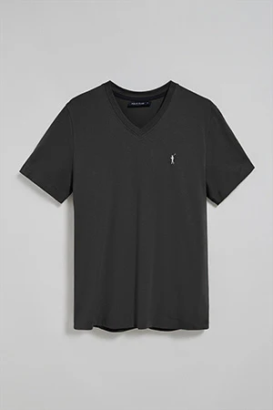 Black V-neck T-shirt with Rigby Go embroidered logo - Image 5