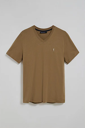 Brown V-neck T-shirt with Rigby Go embroidered logo - Image 5