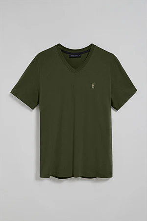 Green V-neck T-shirt with Rigby Go embroidered logo - Image 5