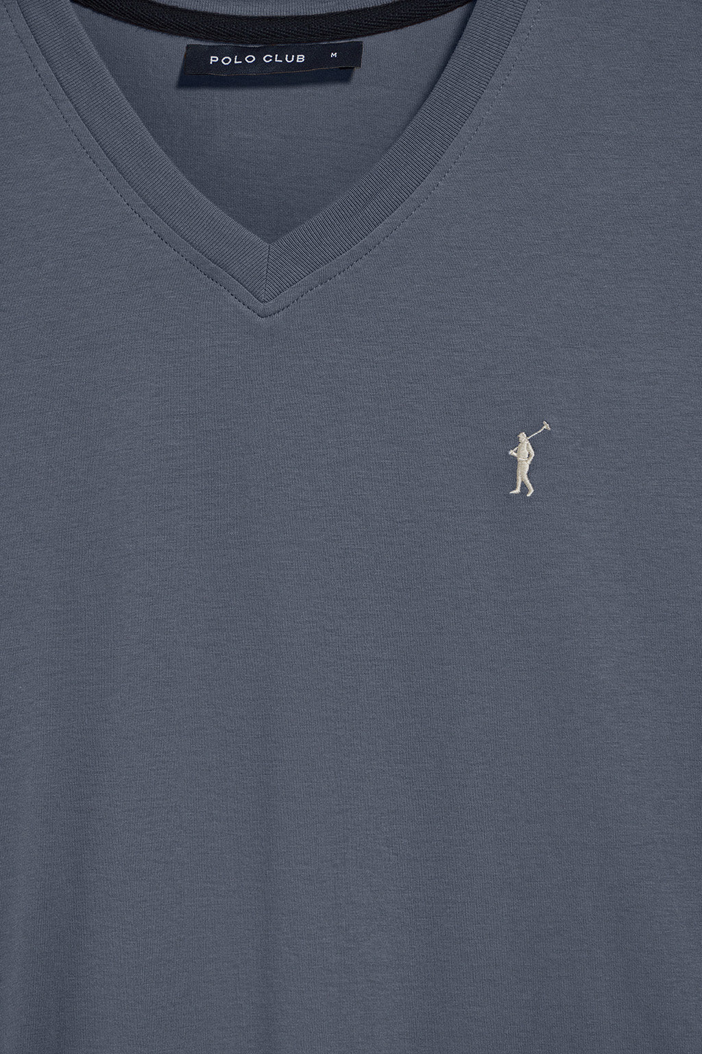 Denim-blue V-neck T-shirt with Rigby Go embroidered logo - Image 3
