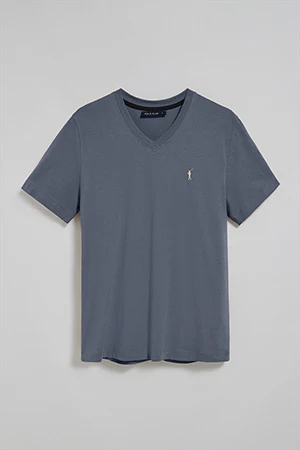 Denim-blue V-neck T-shirt with Rigby Go embroidered logo - Image 5