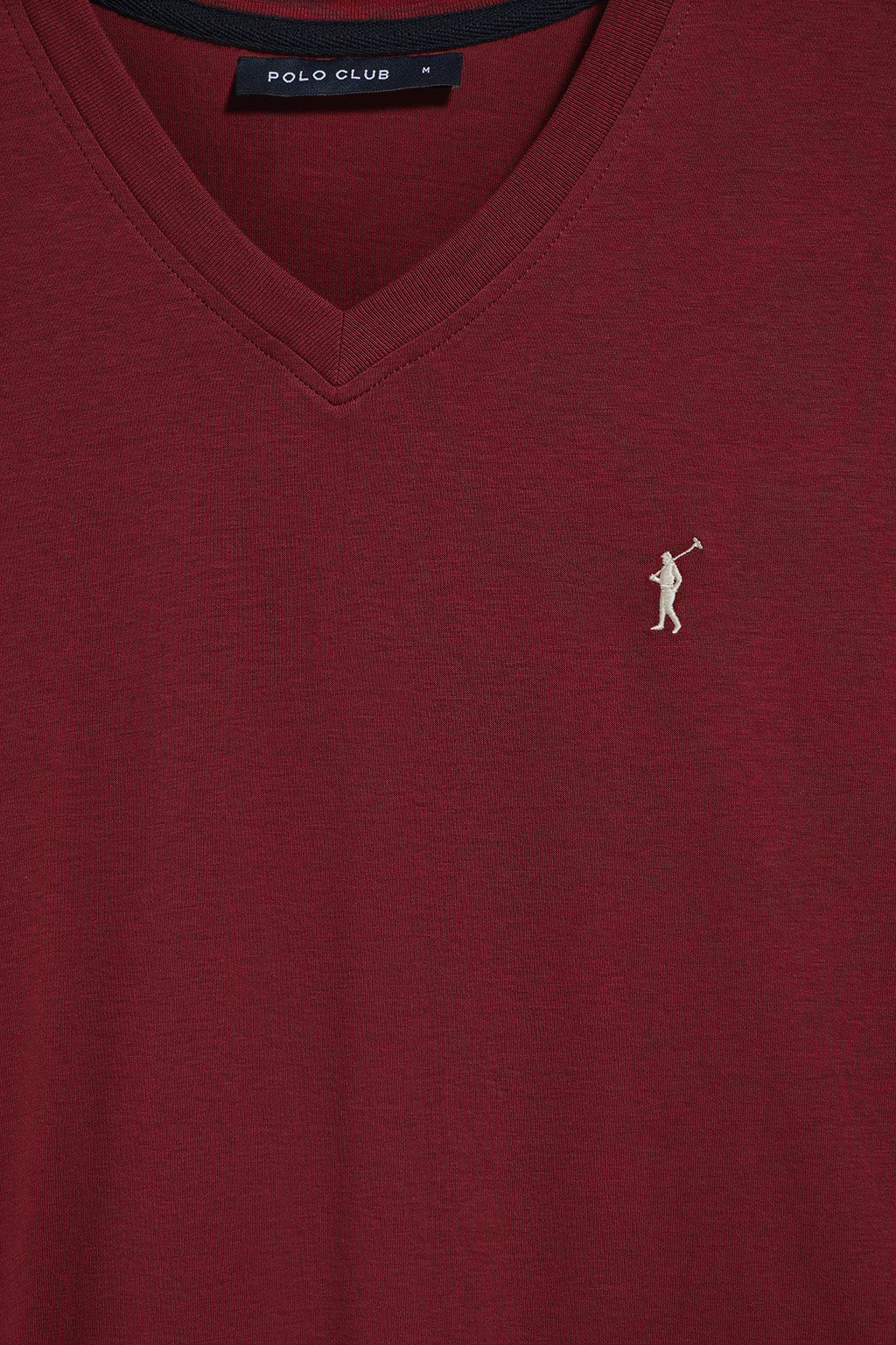 Maroon V-neck T-shirt with Rigby Go embroidered logo - Image 3