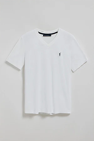 White V-neck T-shirt with Rigby Go embroidered logo - Image 5