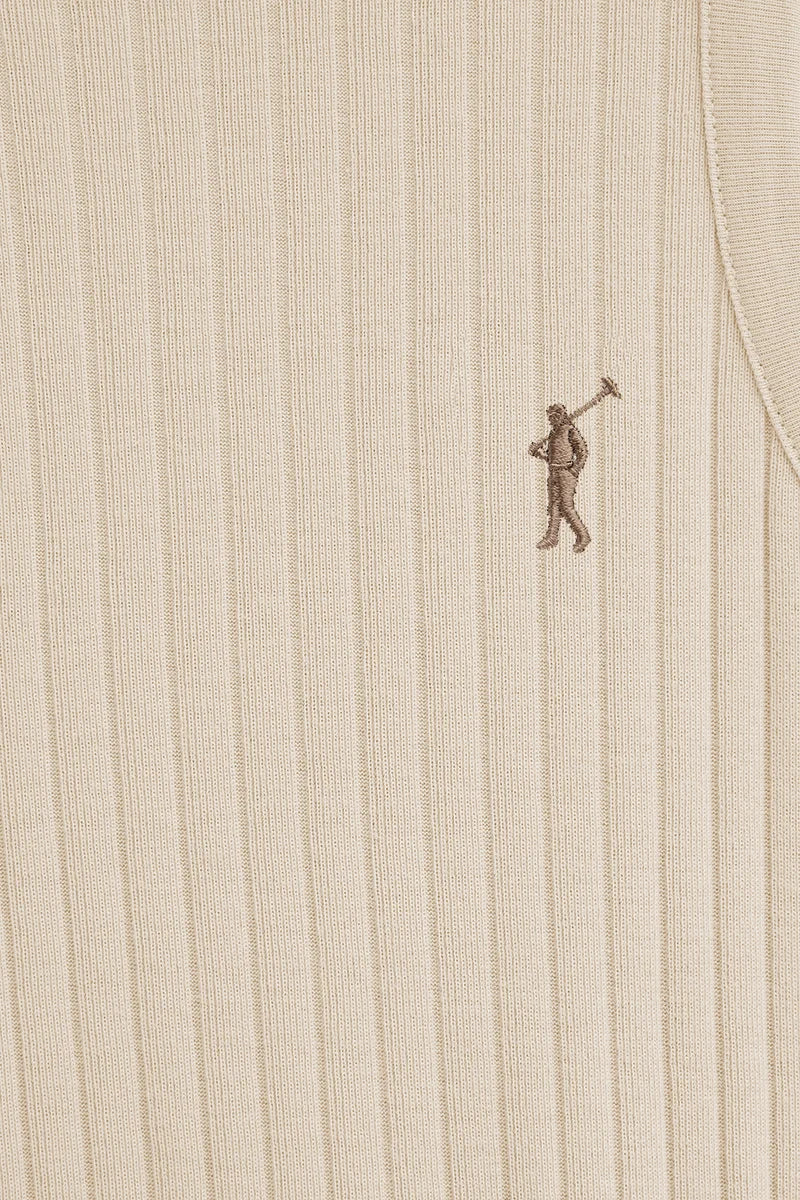 Beige sleeveless ribbed T-shirt with slim fit and Rigby Go embroidery - Image 7
