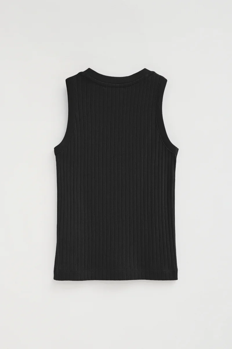 Black sleeveless ribbed T-shirt with slim fit and Rigby Go embroidery - Image 8
