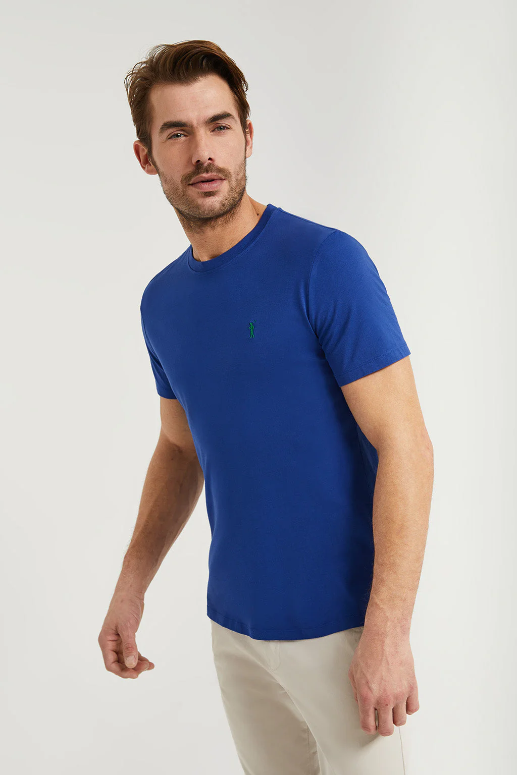 Royal-blue cotton basic T-shirt with Rigby Go logo