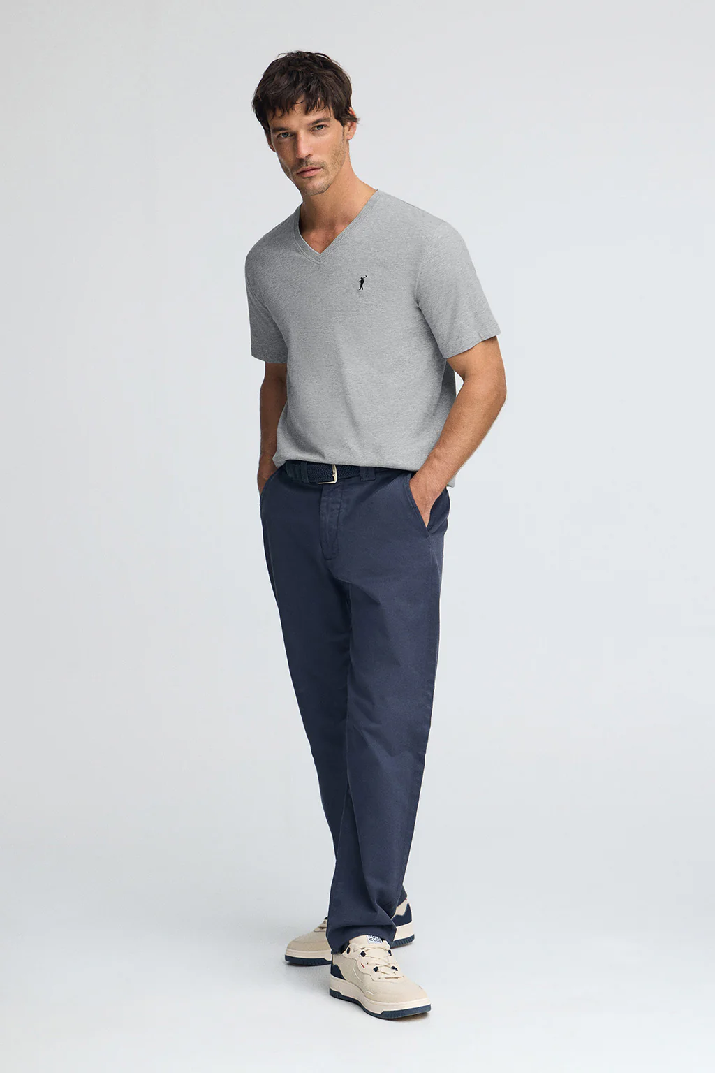 Grey-marl V-neck T-shirt with Rigby Go embroidery - Image 3