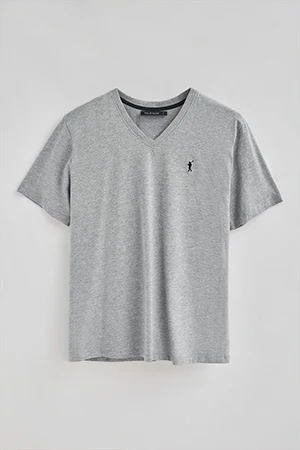 Grey-marl V-neck T-shirt with Rigby Go embroidery - Image 7