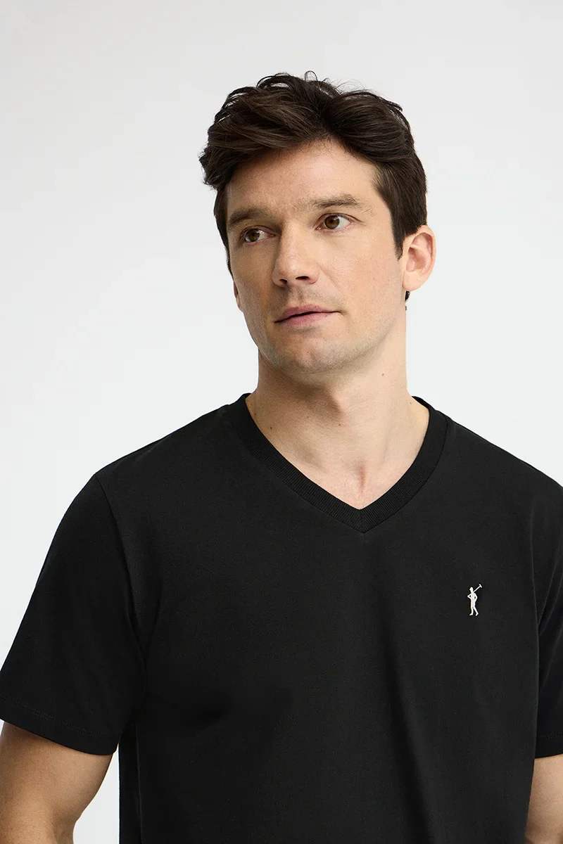 Black V-neck T-shirt with Rigby Go logo - Image 3