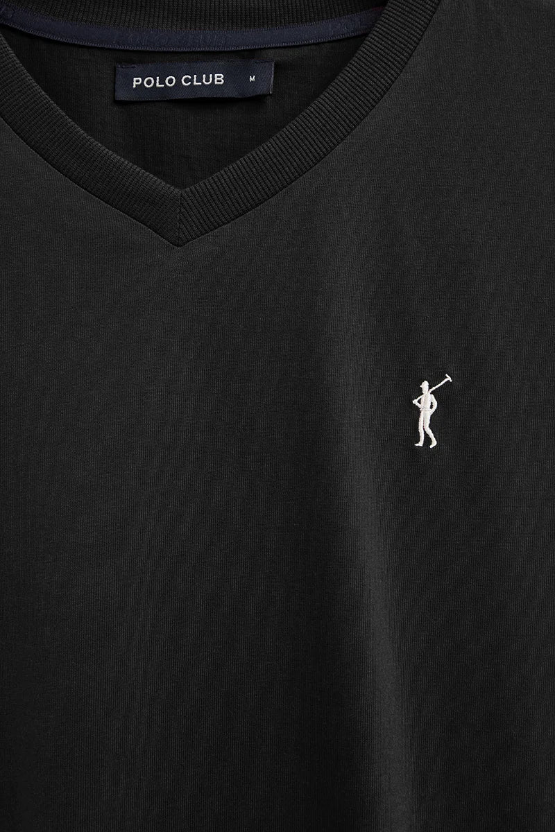 Black V-neck T-shirt with Rigby Go logo - Image 6