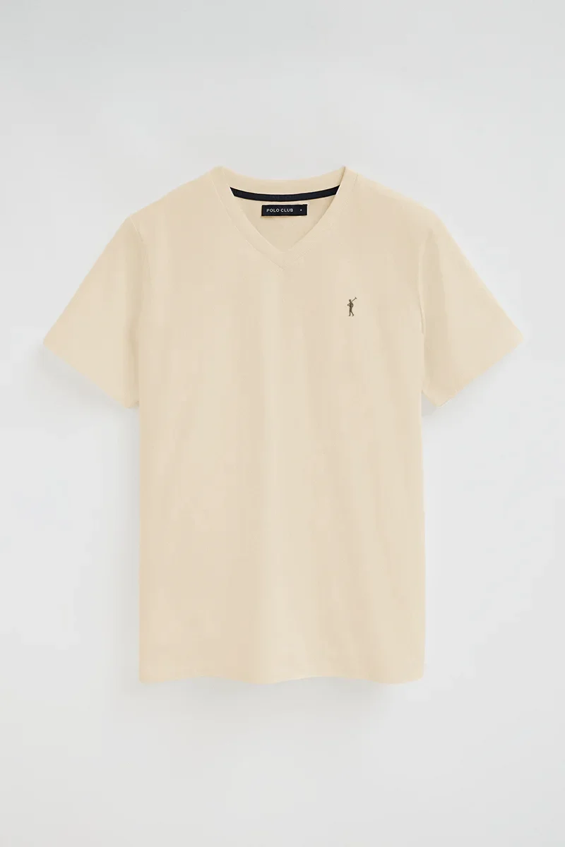 Cream V-neck T-shirt with Rigby Go logo - Image 5