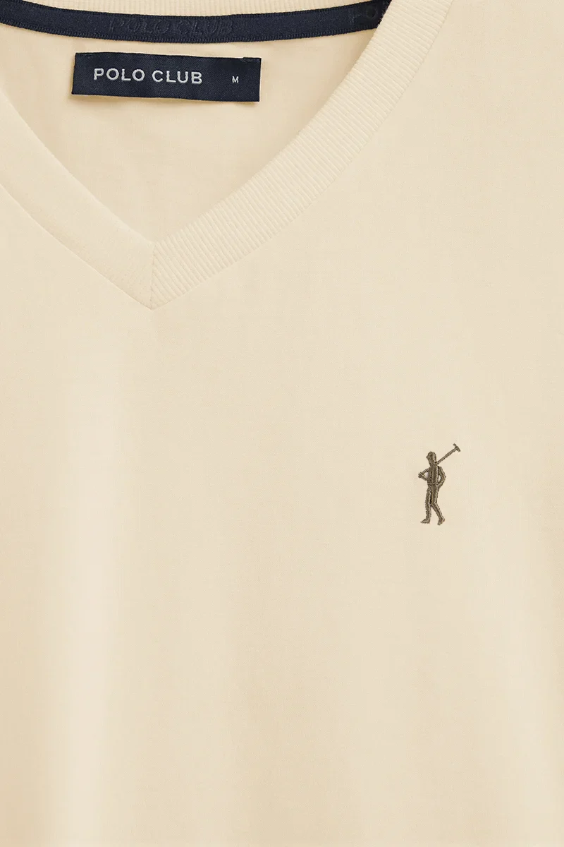 Cream V-neck T-shirt with Rigby Go logo - Image 6