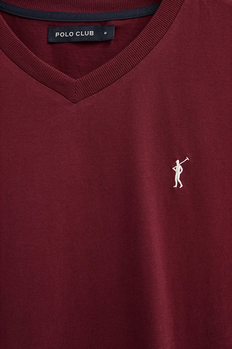 Maroon V-neck T-shirt with Rigby Go logo - Image 6