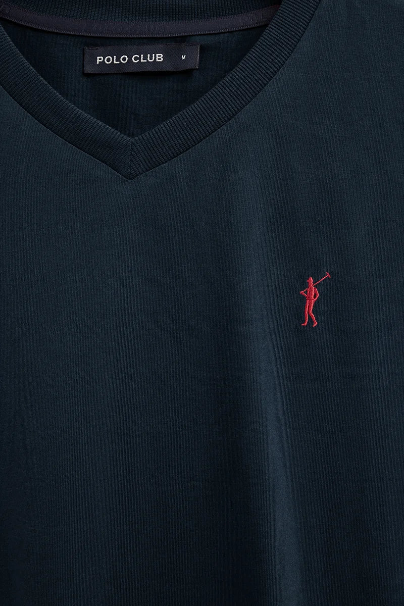 Navy-blue V-neck T-shirt with Rigby Go logo - Image 6