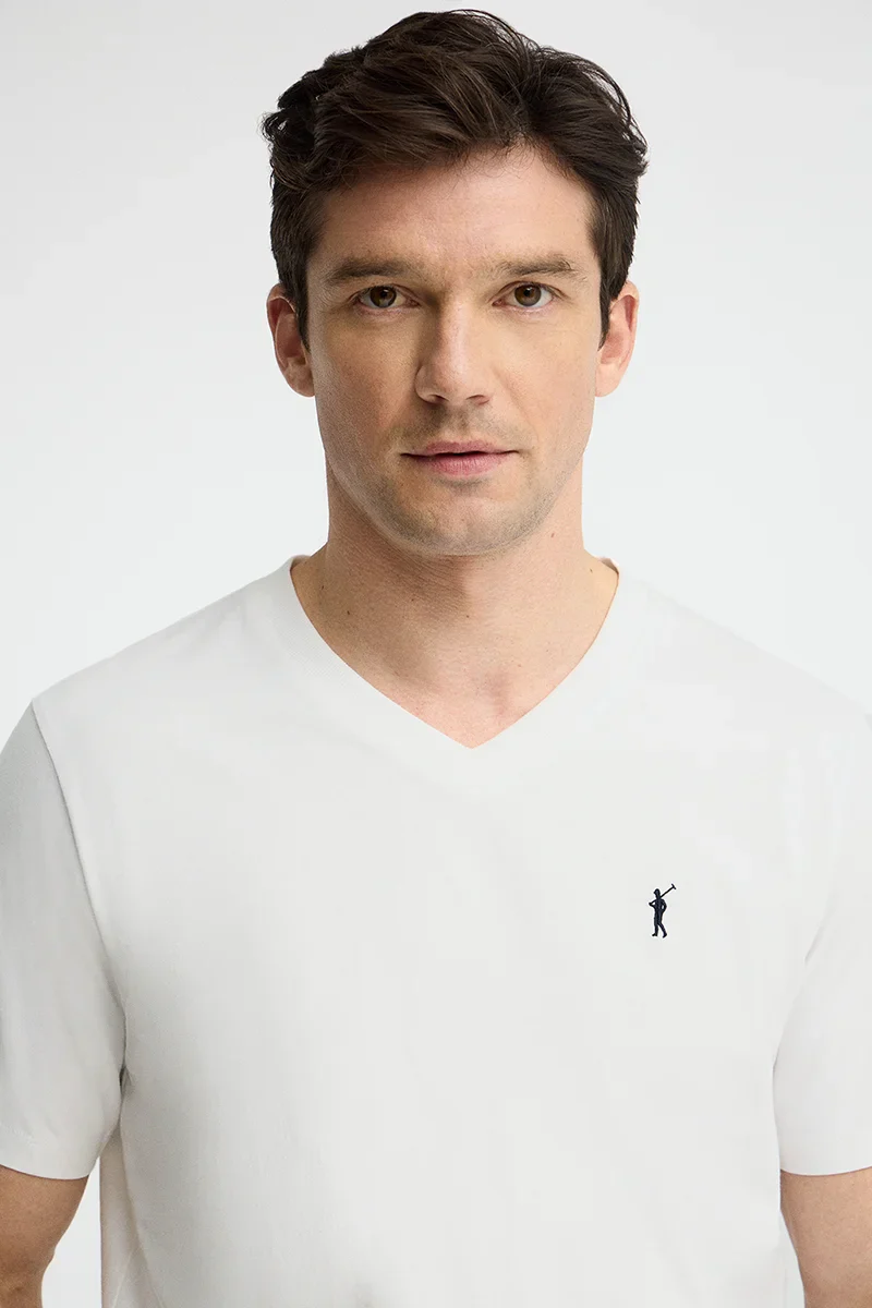 White V-neck T-shirt with Rigby Go logo - Image 3