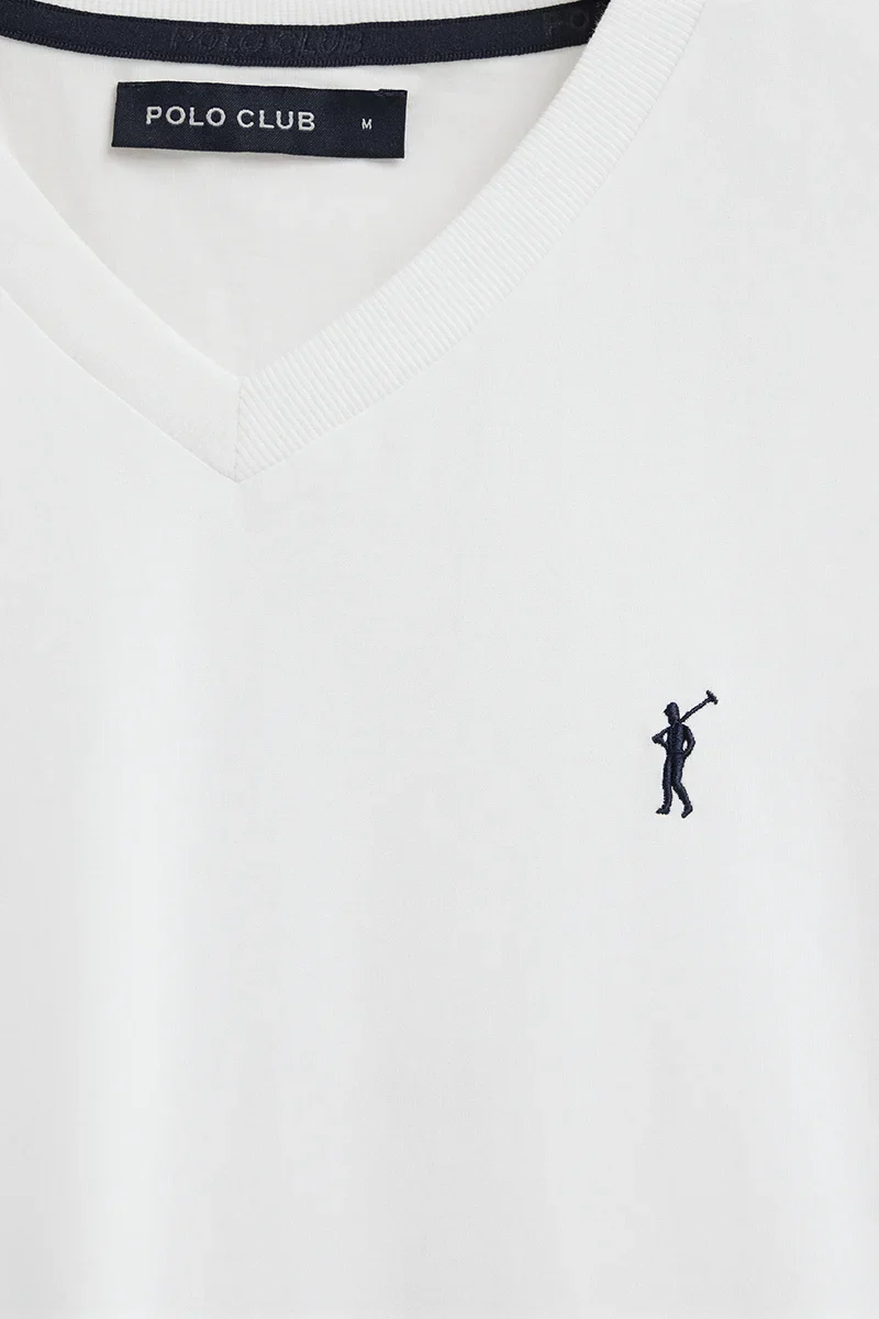 White V-neck T-shirt with Rigby Go logo - Image 7