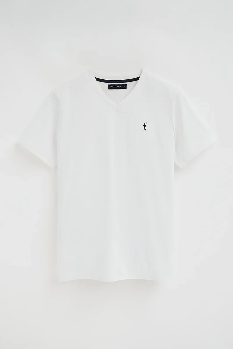 White V-neck T-shirt with Rigby Go logo - Image 9