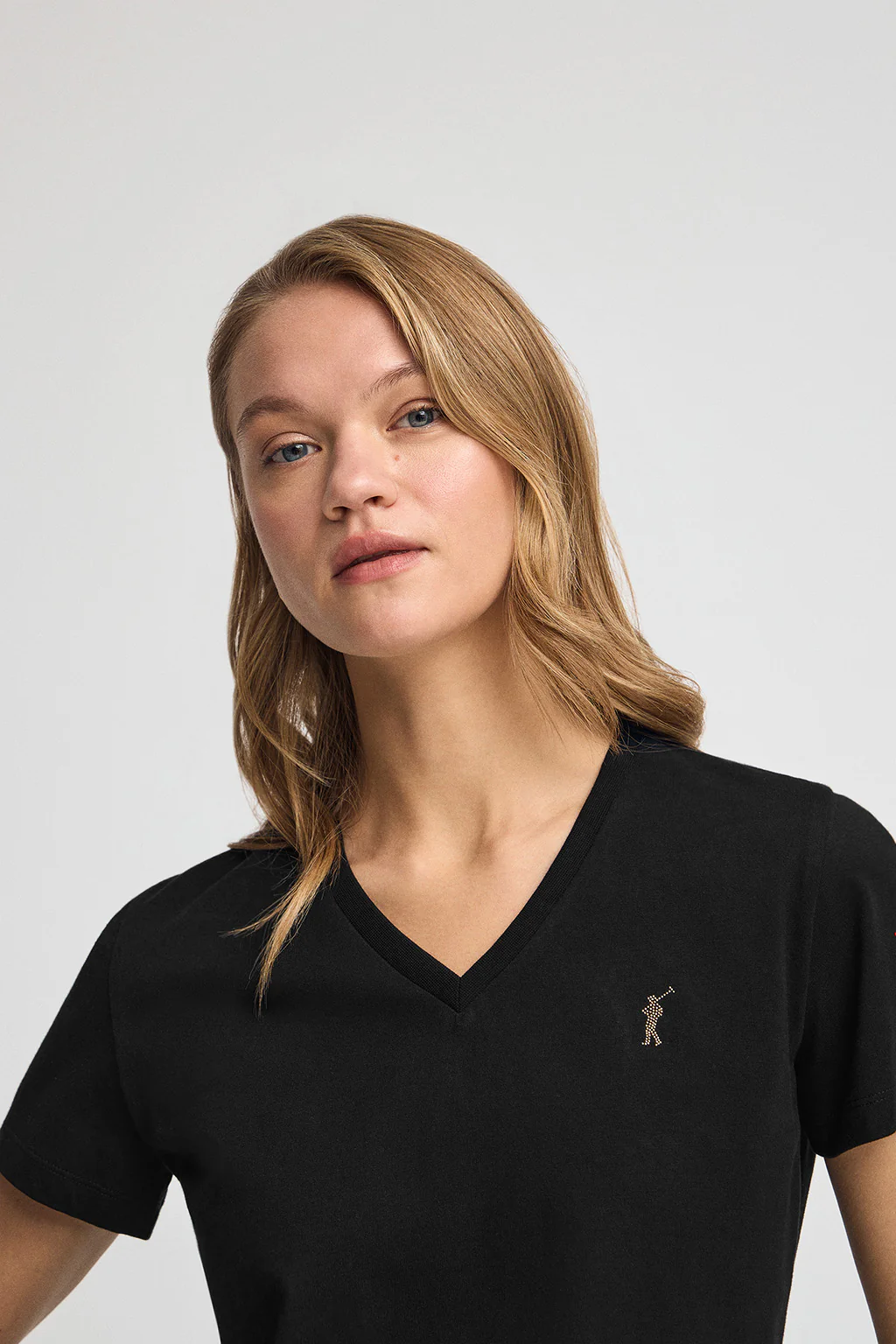 Black V-neck T-shirt with Rigby Go Gold logo - Image 2