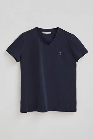 Navy-blue V-neck T-shirt with Rigby Go Gold logo - Image 8