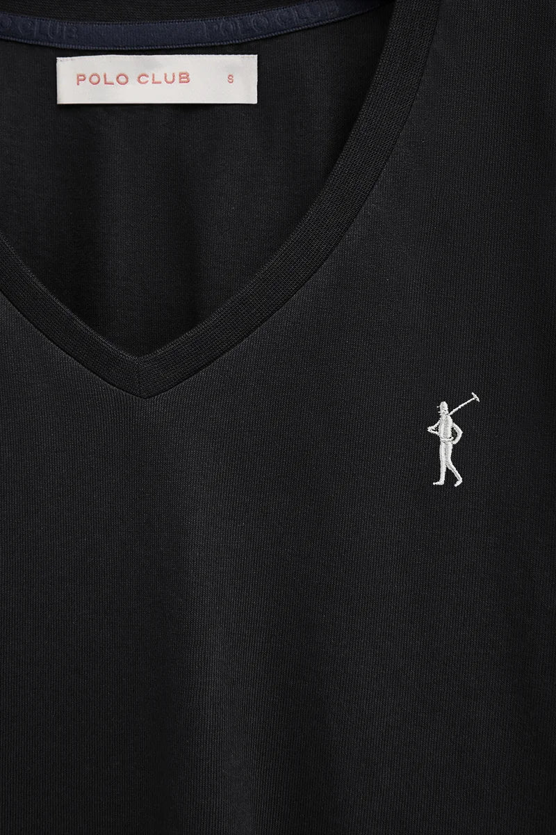 Black short-sleeve V-neck T-shirt with Rigby Go embroidery - Image 2