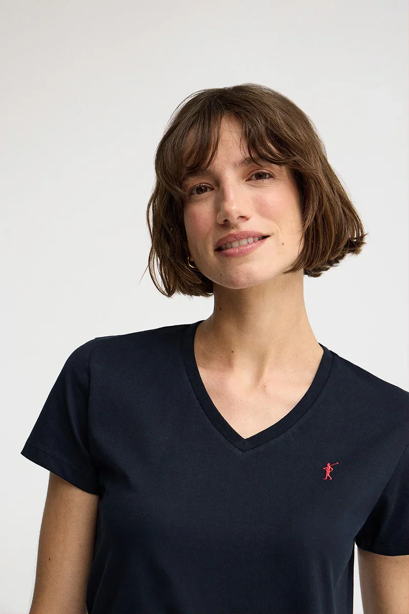 Navy-blue short-sleeve V-neck T-shirt with Rigby Go embroidery - Image 2