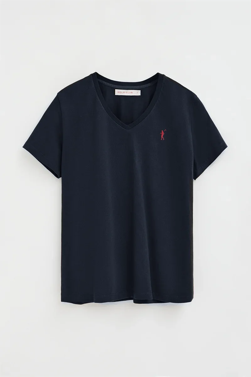 Navy-blue short-sleeve V-neck T-shirt with Rigby Go embroidery - Image 5