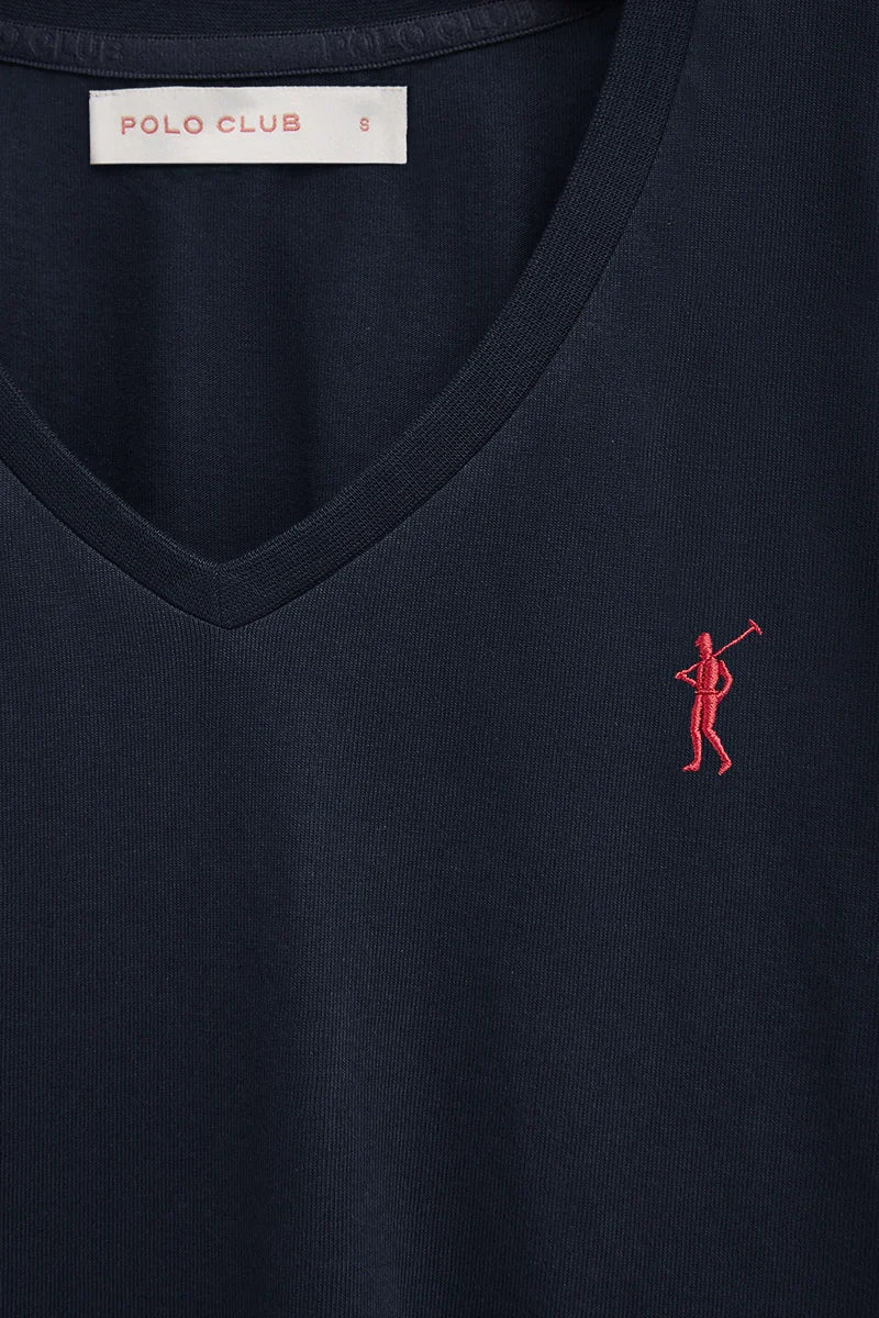 Navy-blue short-sleeve V-neck T-shirt with Rigby Go embroidery - Image 6