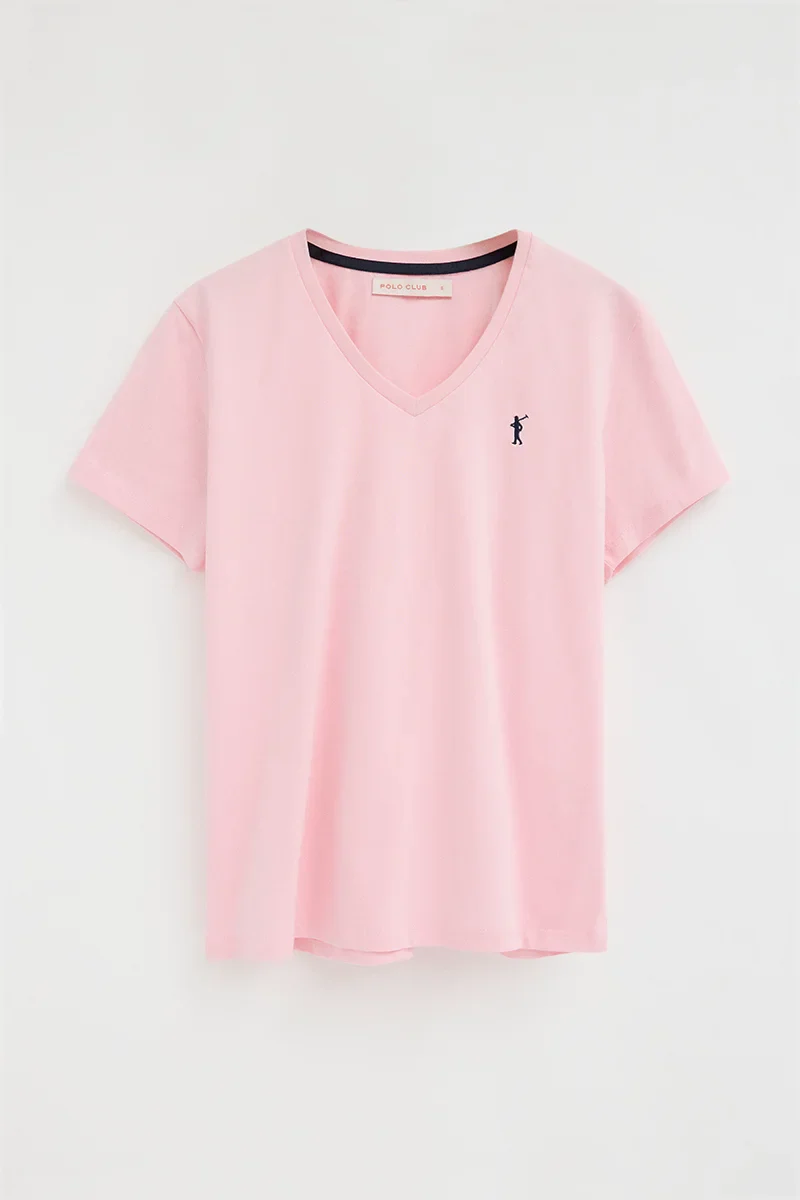 Pink short-sleeve V-neck T-shirt with Rigby Go embroidery - Image 10